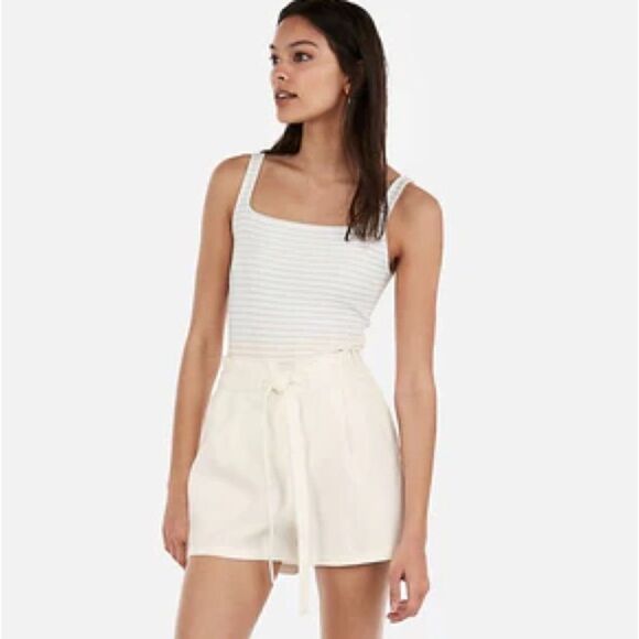 Express Super High Waisted Paperbag Shorts white linen blend size s small - Picture 1 of 7